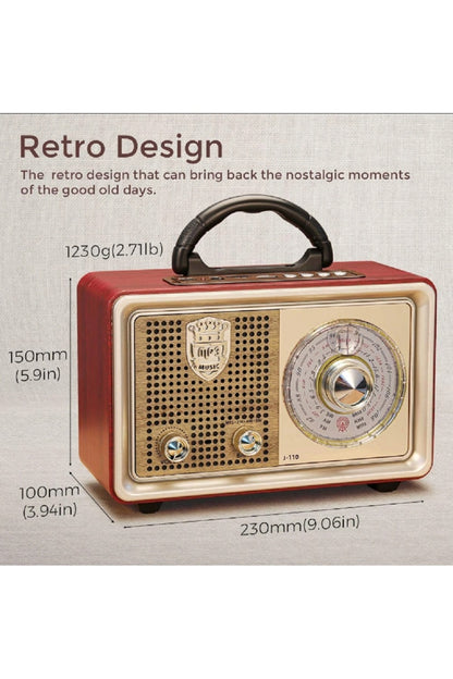Kablosuz Taşınabilir Hoparlör Ahşap Retro Bluetooth Hoparlör Uzaktan Kumanda 3 Bant Radyo Desteği
