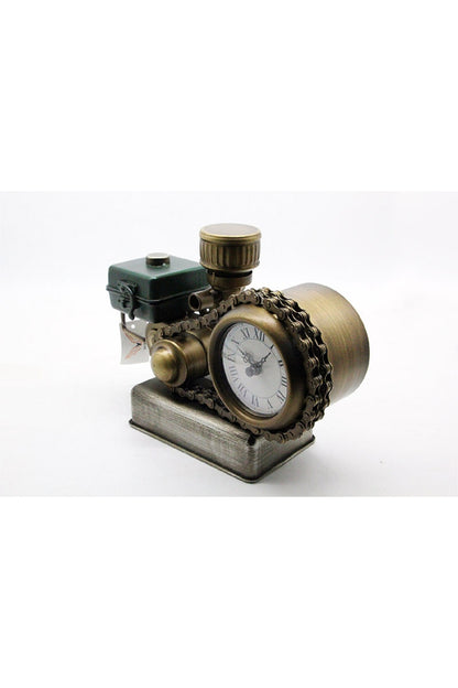 Retro Endüstriyel Motor Tasarımlı Metal Masa Saati – Zincir Detaylı Antik Bronz Dekoratif Saat