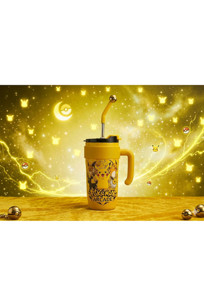 Pipetli Çelik Termos Bardak 900ml - Hello Kitty, Pikachu, Stitch Tasarımlı Sızdırmaz Mug Kupa Matara