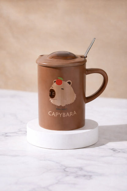 500 ML Kapaklı Kaşıklı Sevimli Capybara Seramik Kupa – 4 Farklı Model