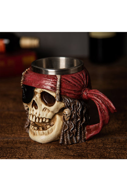 Viking 3d Korsan Kafatası Paslanmaz Çelik 500ml Kabartmalı Kupa Bardak