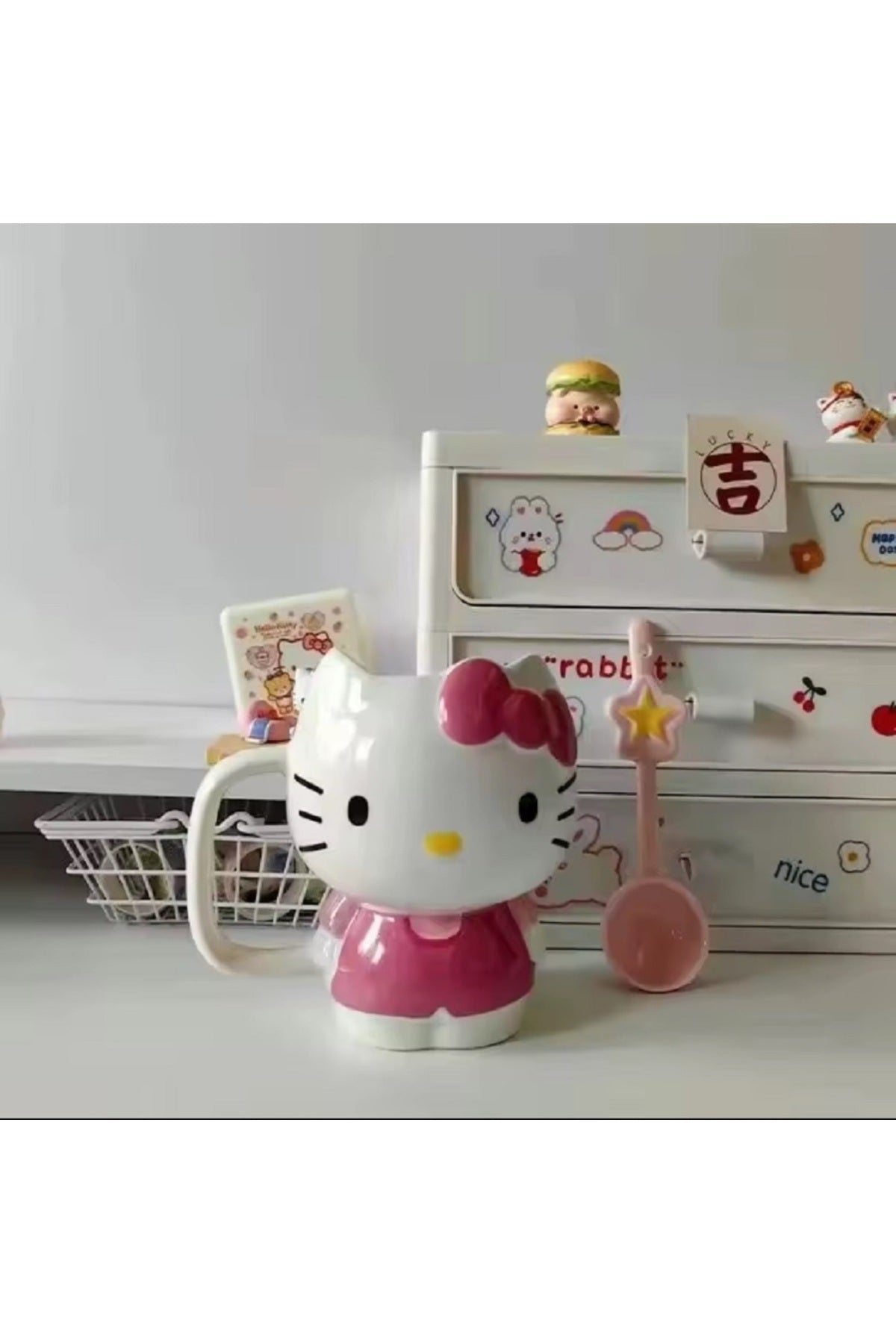 500ml Sanrio Hello Kitty Karikatür Sevimli Seramik Yüksek Görünüm Yaratıcı Büyük Kapasiteli Kupa
