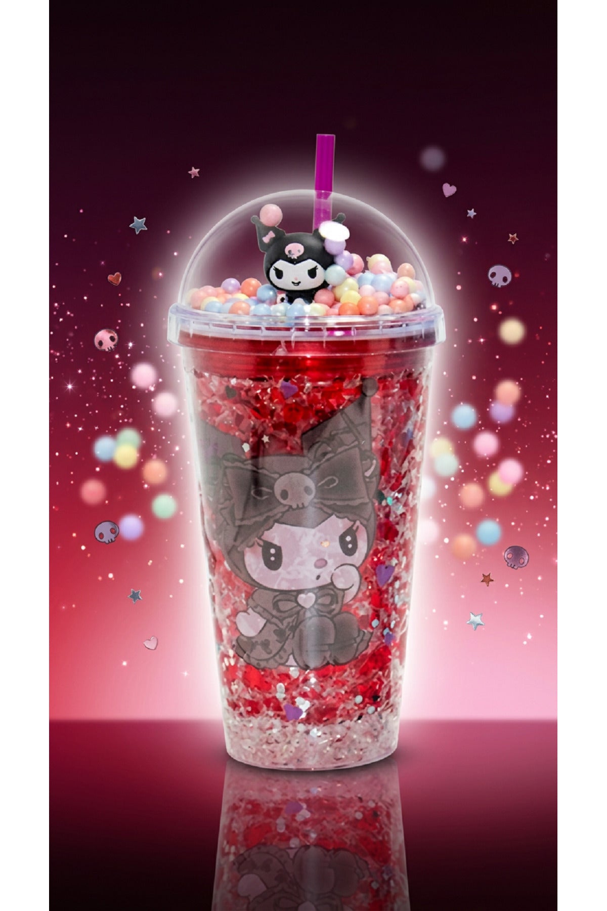400Ml My Melody & Kuromi Figürlü Simli Pipetli Bardak – Kawaii Tasarım Kapaklı İçecek Bardağı