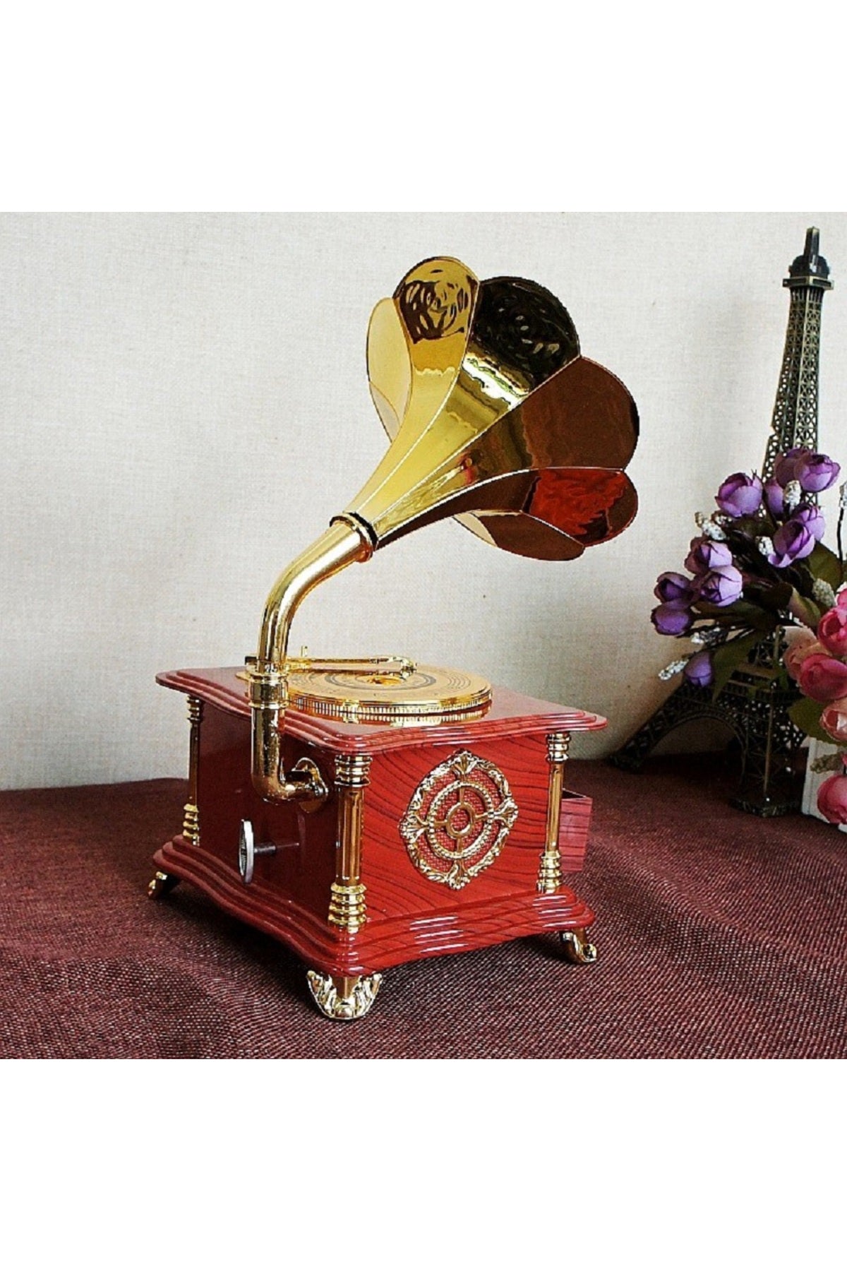 Özel Vintage Gramofon Müzik Kutusu Ve Çekmeceli Takı Aksesuar Mücevherat Kutusu