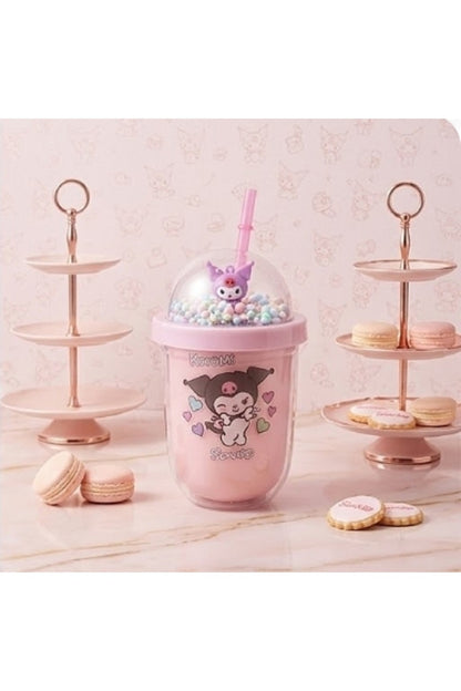 Kuromi & Friends 3D Figürlü Simli Pipetli Bardak