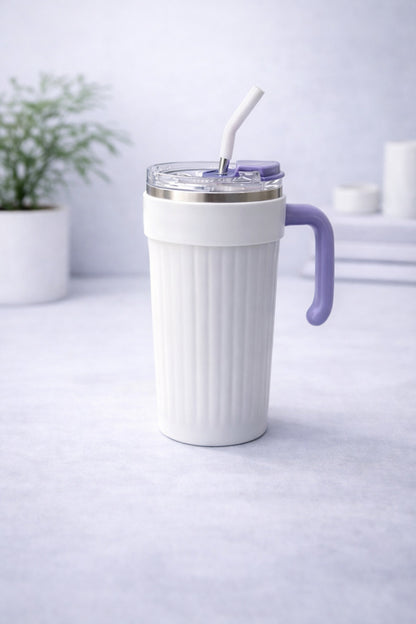 1000 Ml Kulplu Pipetli Çelik Termos Mug Vakumlu Isı Yalıtımlı Büyük Boy Sızdırmaz Bardak