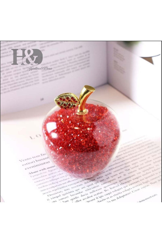 H&D Kırmızı Kristal Cam Elma Heykelcik Paperweight Rhinestones İle Ev Dekor Noel Dekorasyon