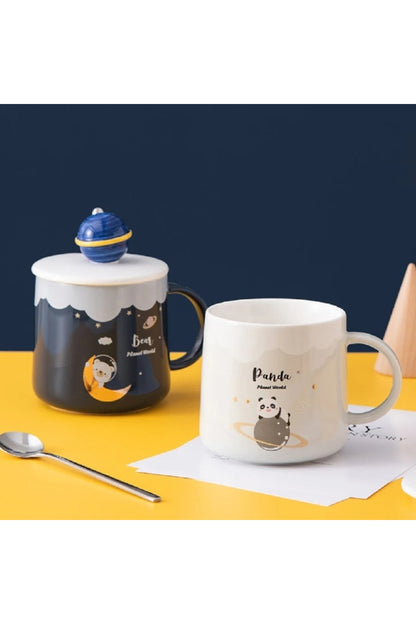 400ml Yaratıcı Seramik Kaşıklı Kupa Kapak Kahve Fincanı Orijinal Kahvaltı Bardak Dirinkware