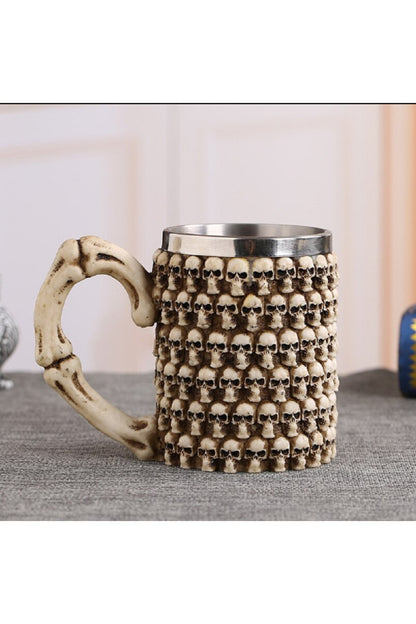 Gotik Kafatası Reçine Paslanmaz Çelik Bira Kupası 380ml