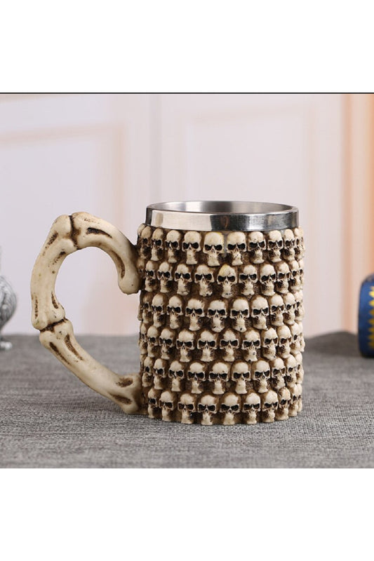 Gotik Kafatası Reçine Paslanmaz Çelik Bira Kupası 380ml
