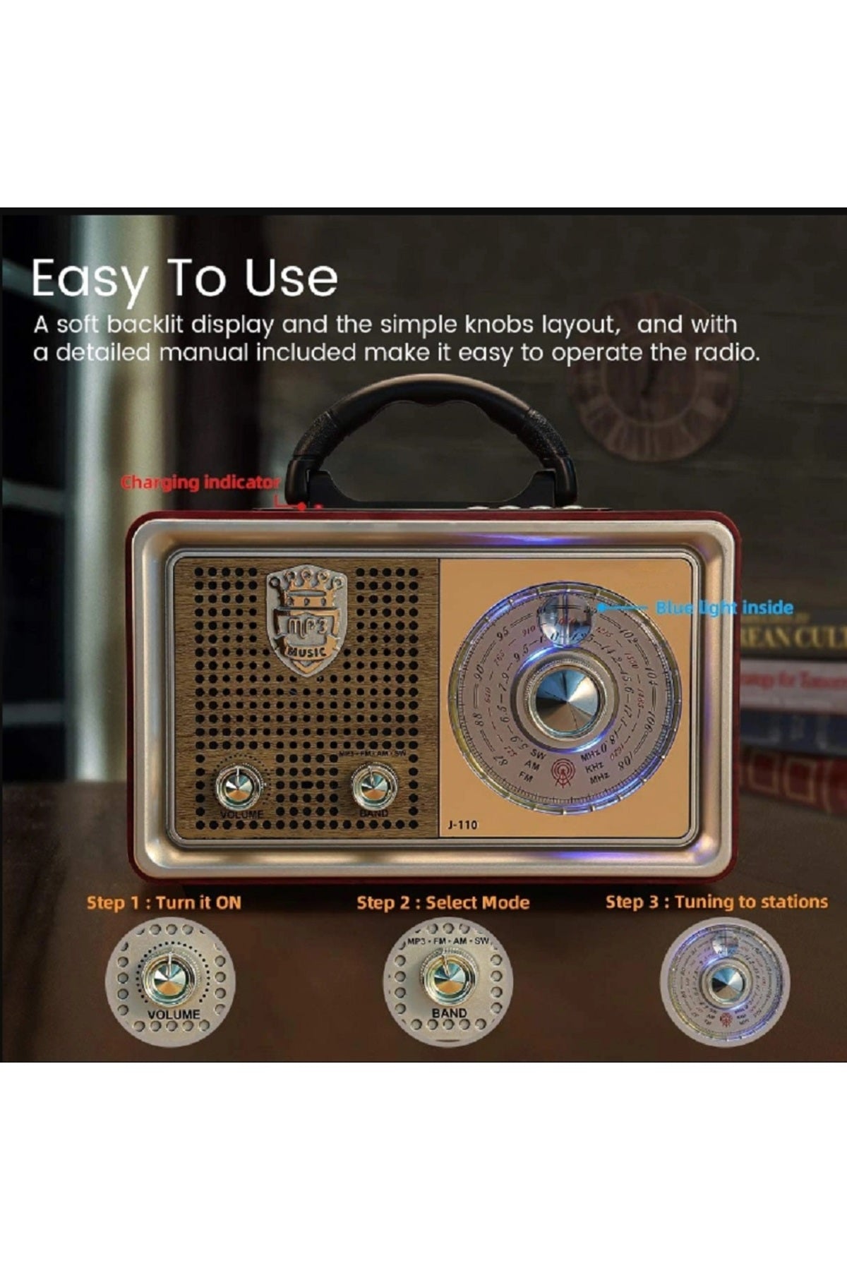 Kablosuz Taşınabilir Hoparlör Ahşap Retro Bluetooth Hoparlör Uzaktan Kumanda 3 Bant Radyo Desteği