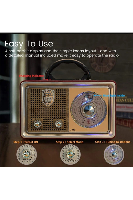 Kablosuz Taşınabilir Hoparlör Ahşap Retro Bluetooth Hoparlör Uzaktan Kumanda 3 Bant Radyo Desteği