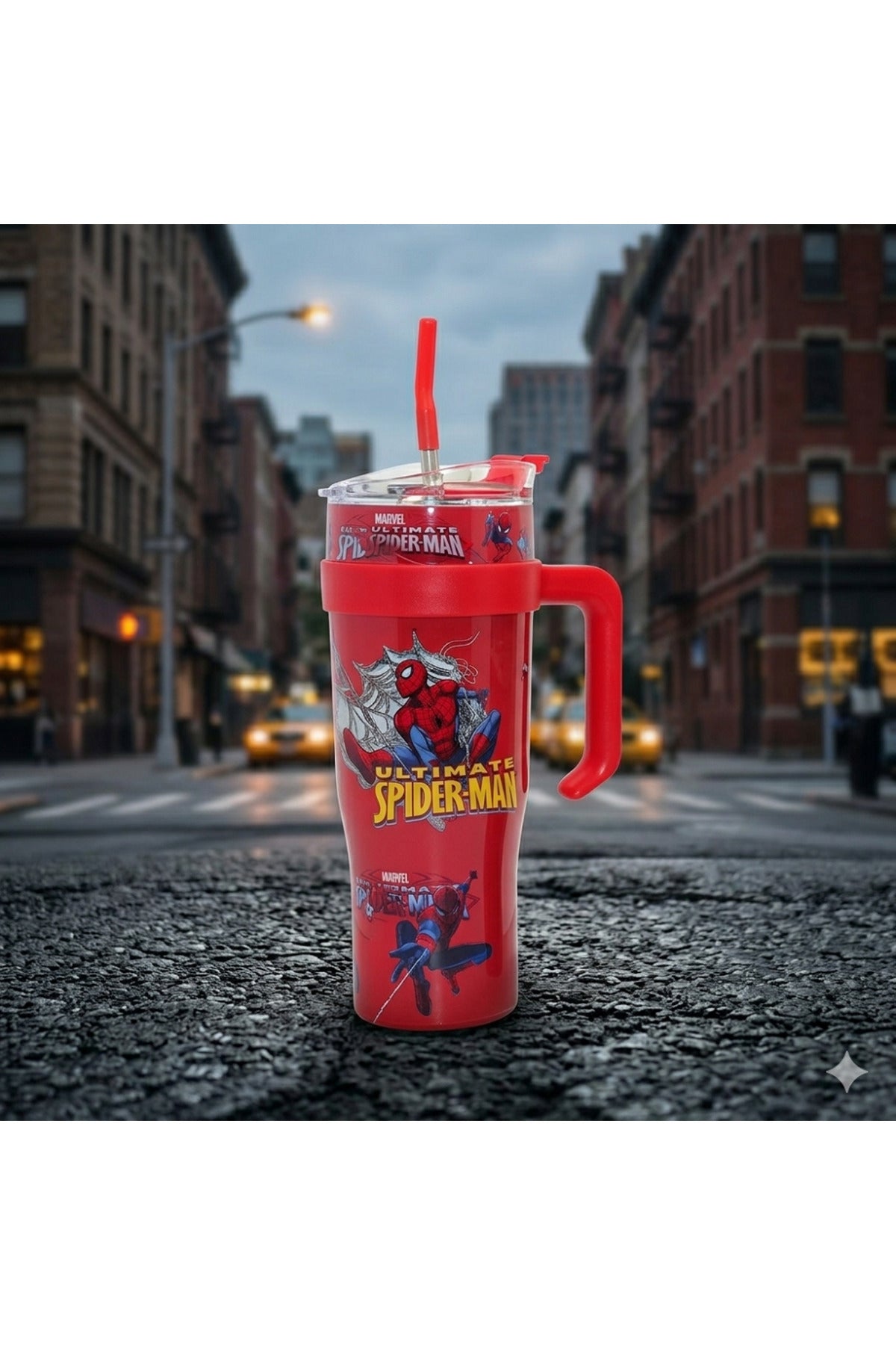 Spider-Man Pipetli Çelik Termos 1200ml - Miles Morales Tasarımlı Sızdırmaz Dev Boy Mug Kupa Matara