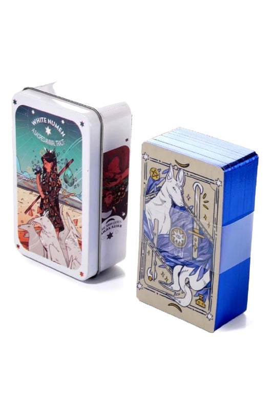 Beyaz Numen Tarot Teneke Metal Kutu İçinde Kutsal Hayvan PDF Kılavuzu kitap Divination kader 78 Adet