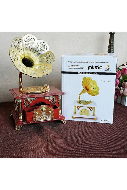 Özel Vintage Gramofon Müzik Kutusu Ve Çekmeceli Takı Aksesuar Mücevherat Kutusu