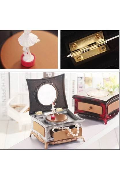 Vintage Balerin Müzik Kutusu Makyaj Aynası Takı Kutusu