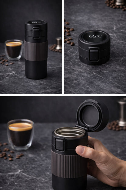 500 Ml Dijital Göstergeli Çelik Termos Mug Vakumlu Isı Yalıtımlı Sızdırmaz Kapak Bardak