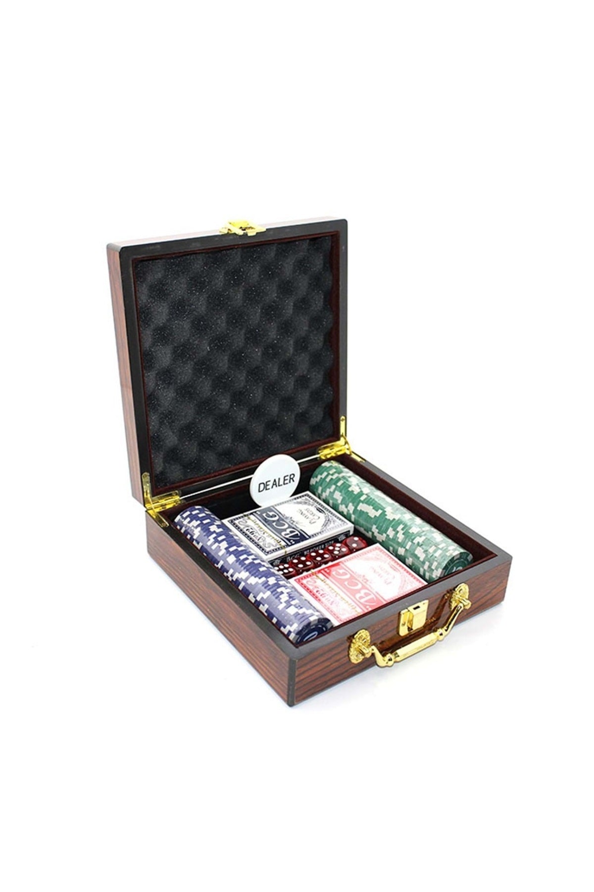 Ahşap Kutulu Çantalı Texas Holdem 100 Cips Poker Black Jack Oyun Seti