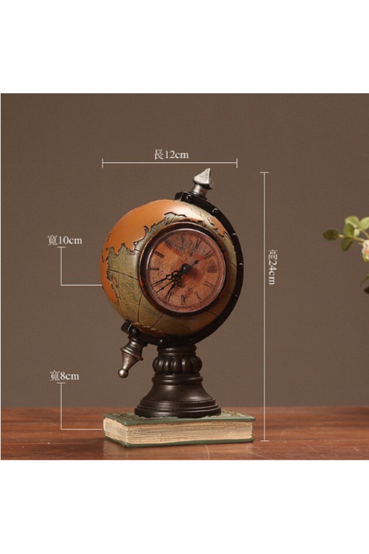 Masaüstü Vintage Özel Tasarım Saatli Yerküre Obje