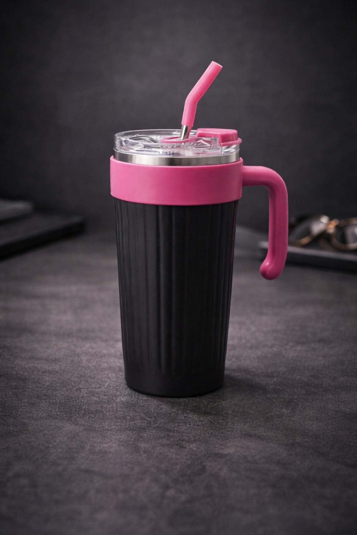 1000 Ml Kulplu Pipetli Çelik Termos Mug Vakumlu Isı Yalıtımlı Büyük Boy Sızdırmaz Bardak