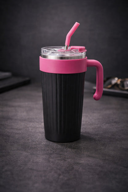 1000 Ml Kulplu Pipetli Çelik Termos Mug Vakumlu Isı Yalıtımlı Büyük Boy Sızdırmaz Bardak