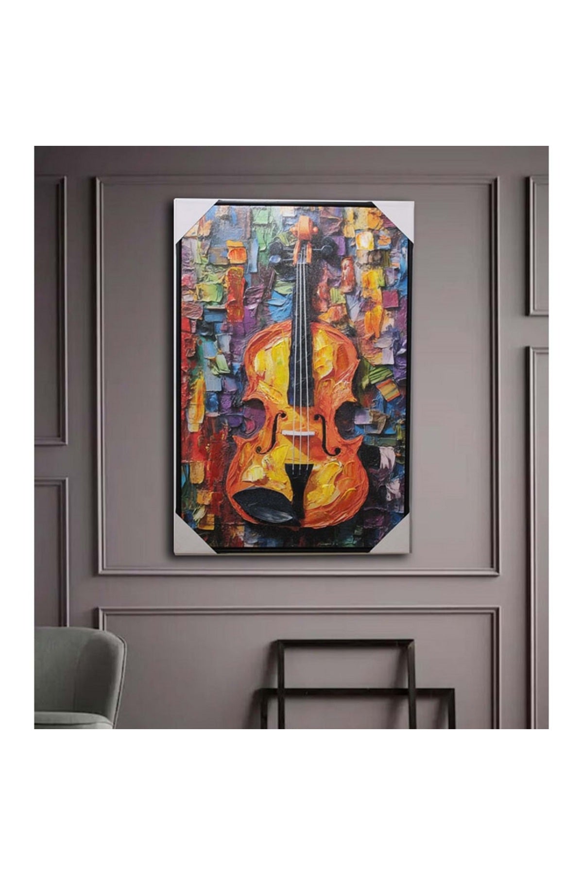 Retro Renk Vintage Gitar Duvara Asmalı Yağlı Boya Tablo