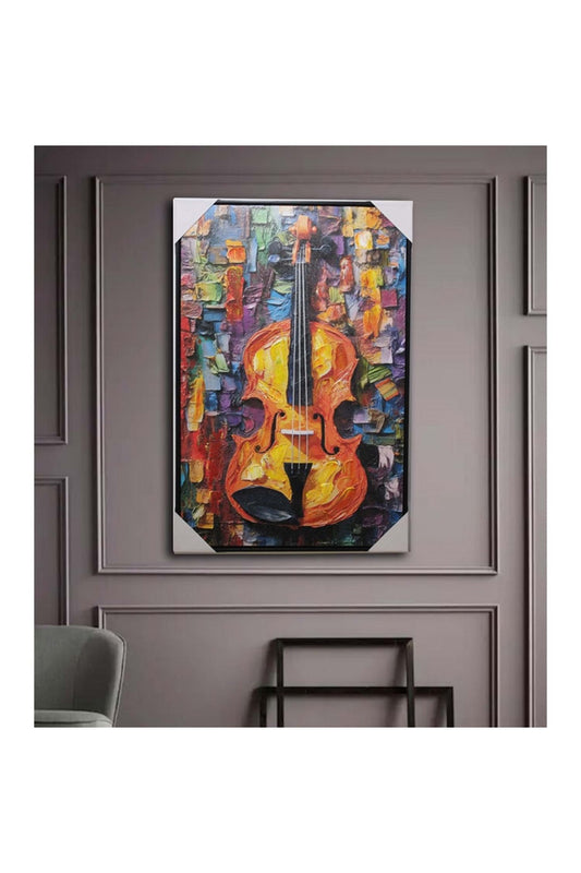 Retro Renk Vintage Gitar Duvara Asmalı Yağlı Boya Tablo