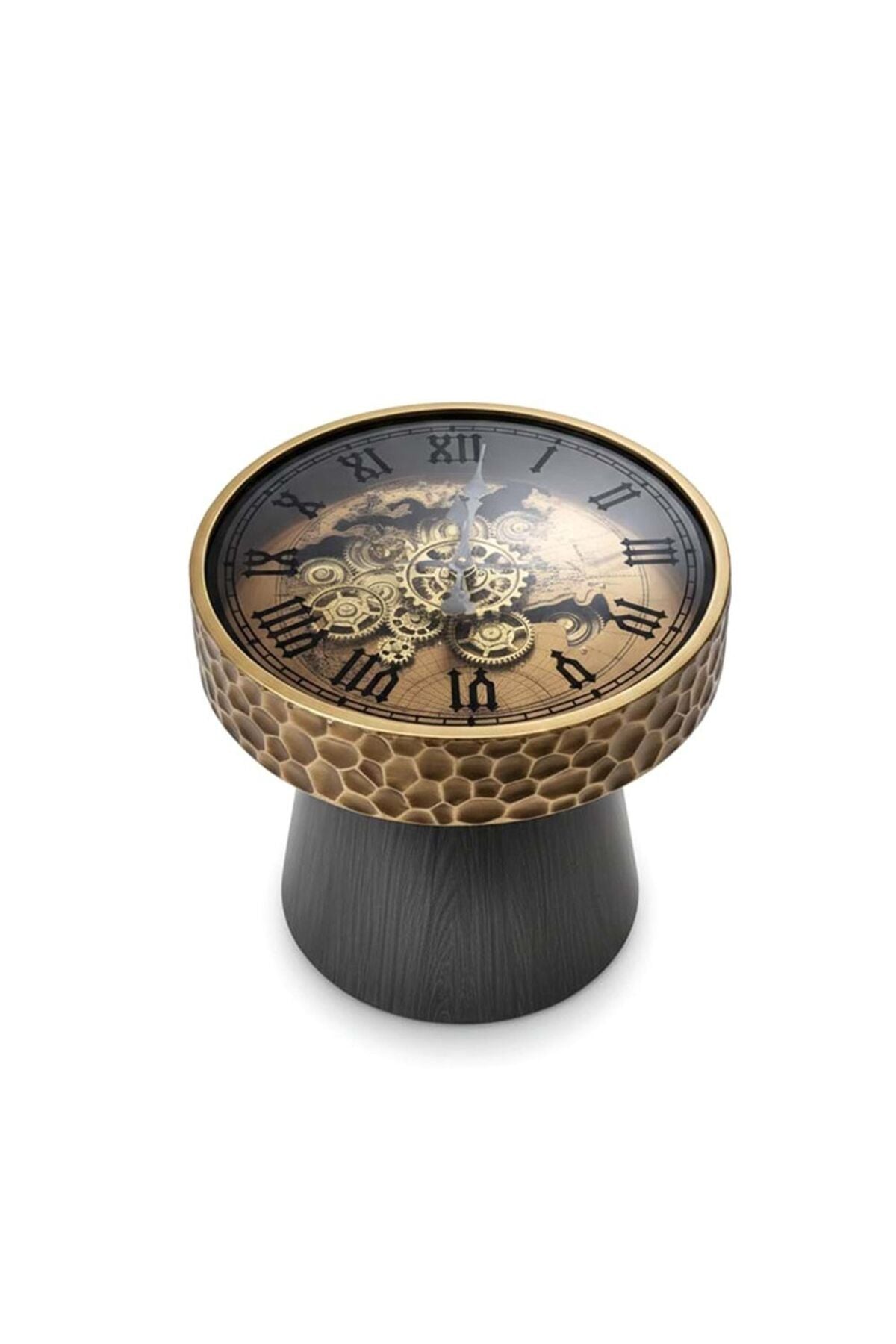 ChronoLux Royal Metal Çark Detaylı Roma Rakamlı Endüstriyel Steampunk Tasarım Lüks Sehpa Saat