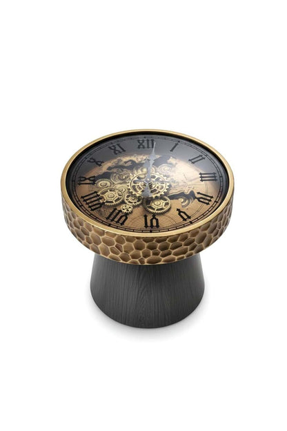 ChronoLux Royal Metal Çark Detaylı Roma Rakamlı Endüstriyel Steampunk Tasarım Lüks Sehpa Saat