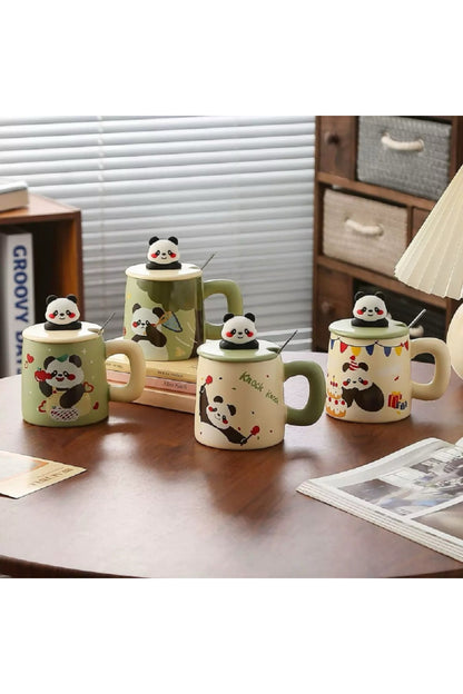 500ml Sevimli Karikatür Panda Yüksek Sıcaklığa Dayanıklı Seramik Kupa