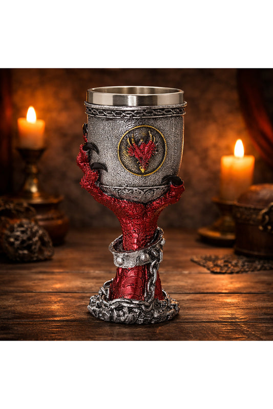 Orta Çağ Ejderha Figürlü 3D Kabartmalı Fantasy Kadeh Bardak Metal İç Hazneli Dekoratif Koleksiyon