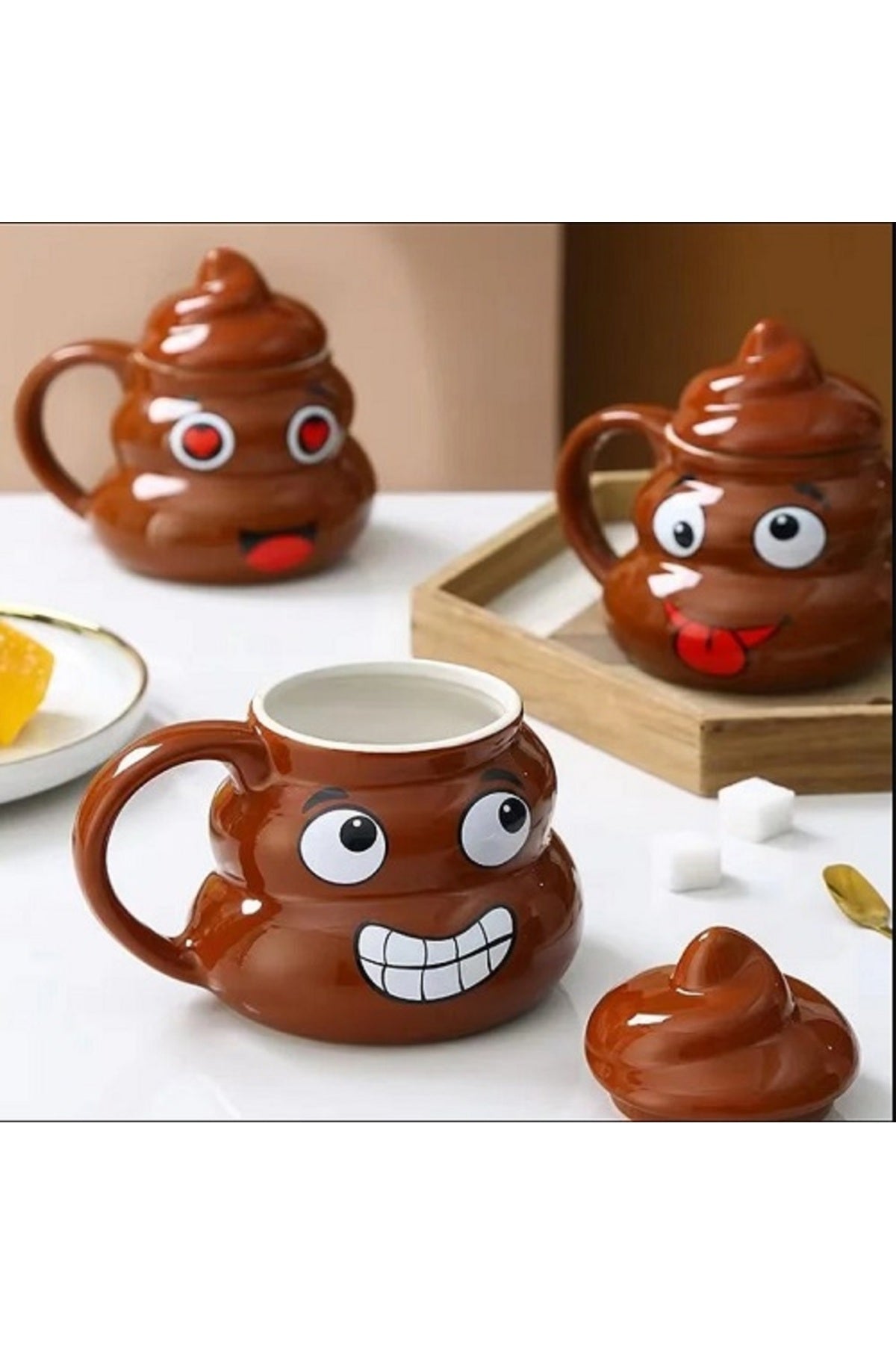 450ml Karikatür Gülümse Poop Kupa Çay Kahve Kupası Komik Mizah Hediye 3D Kupalar Handgrip Drinkware