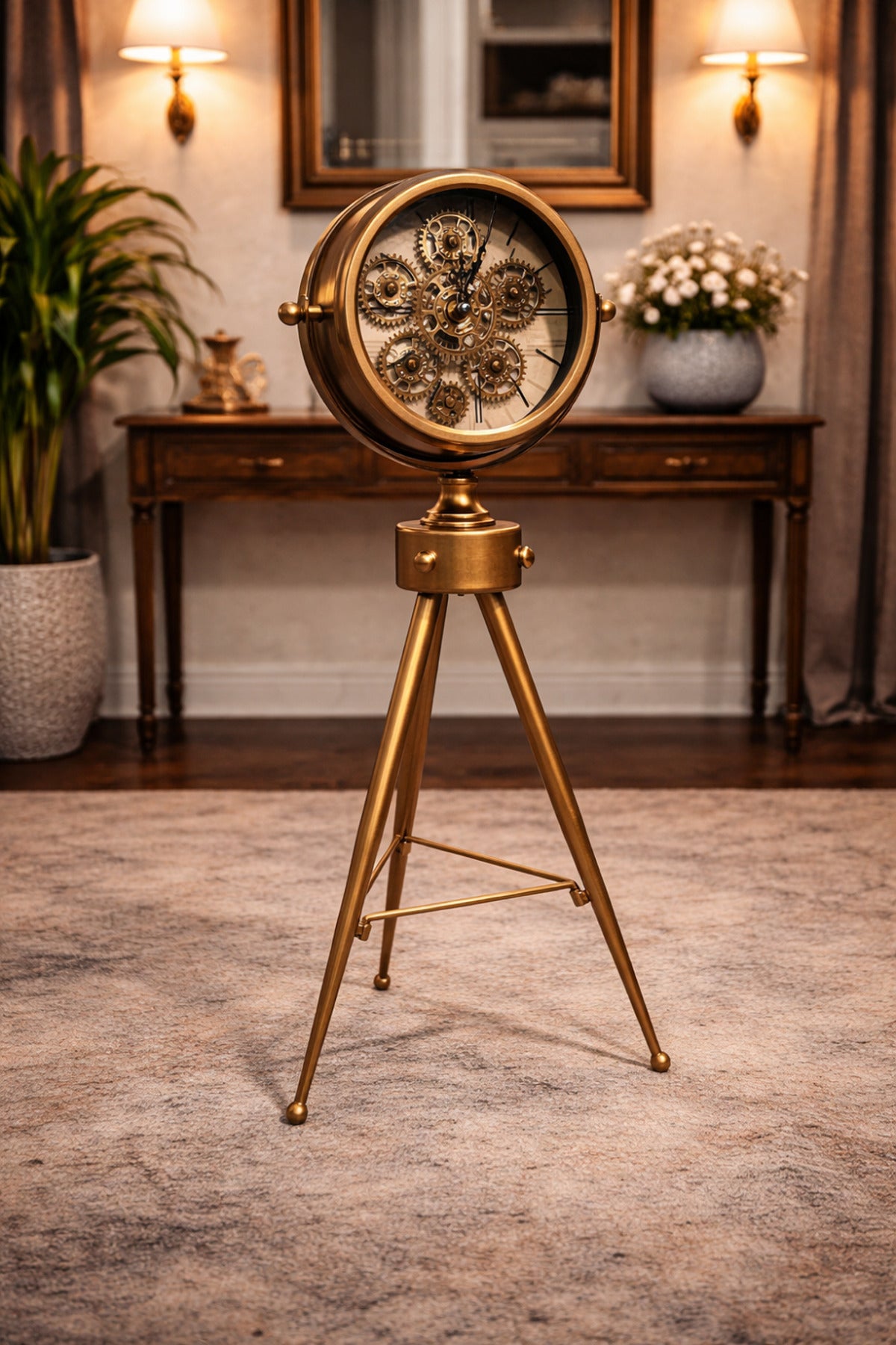 Metal Tripod Ayaklı Mekanizmalı Dekoratif Saat – Vintage & Endüstriyel Tasarım