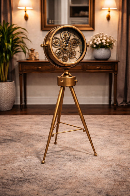 Metal Tripod Ayaklı Mekanizmalı Dekoratif Saat – Vintage & Endüstriyel Tasarım