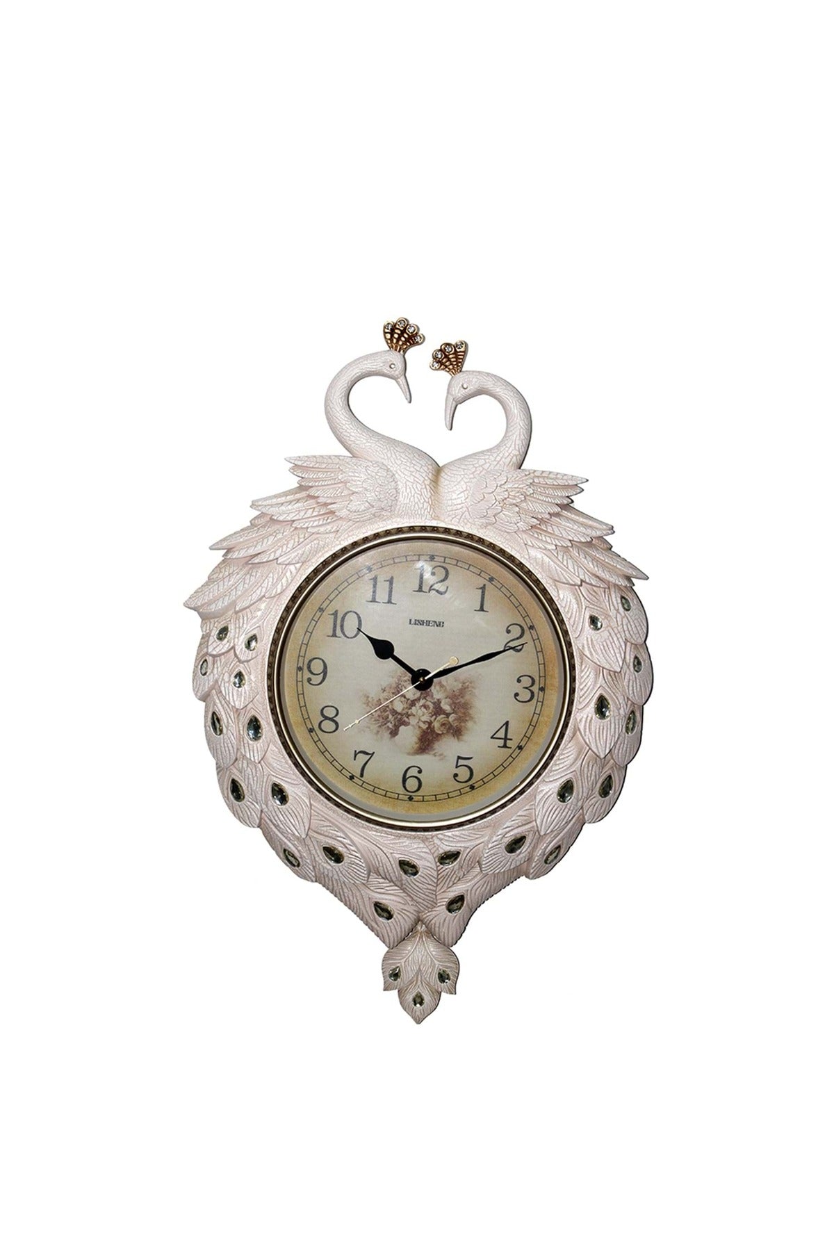 Özel Tasarım Tavus Kuşu Modelli Polyester Asmalı Duvar Saati