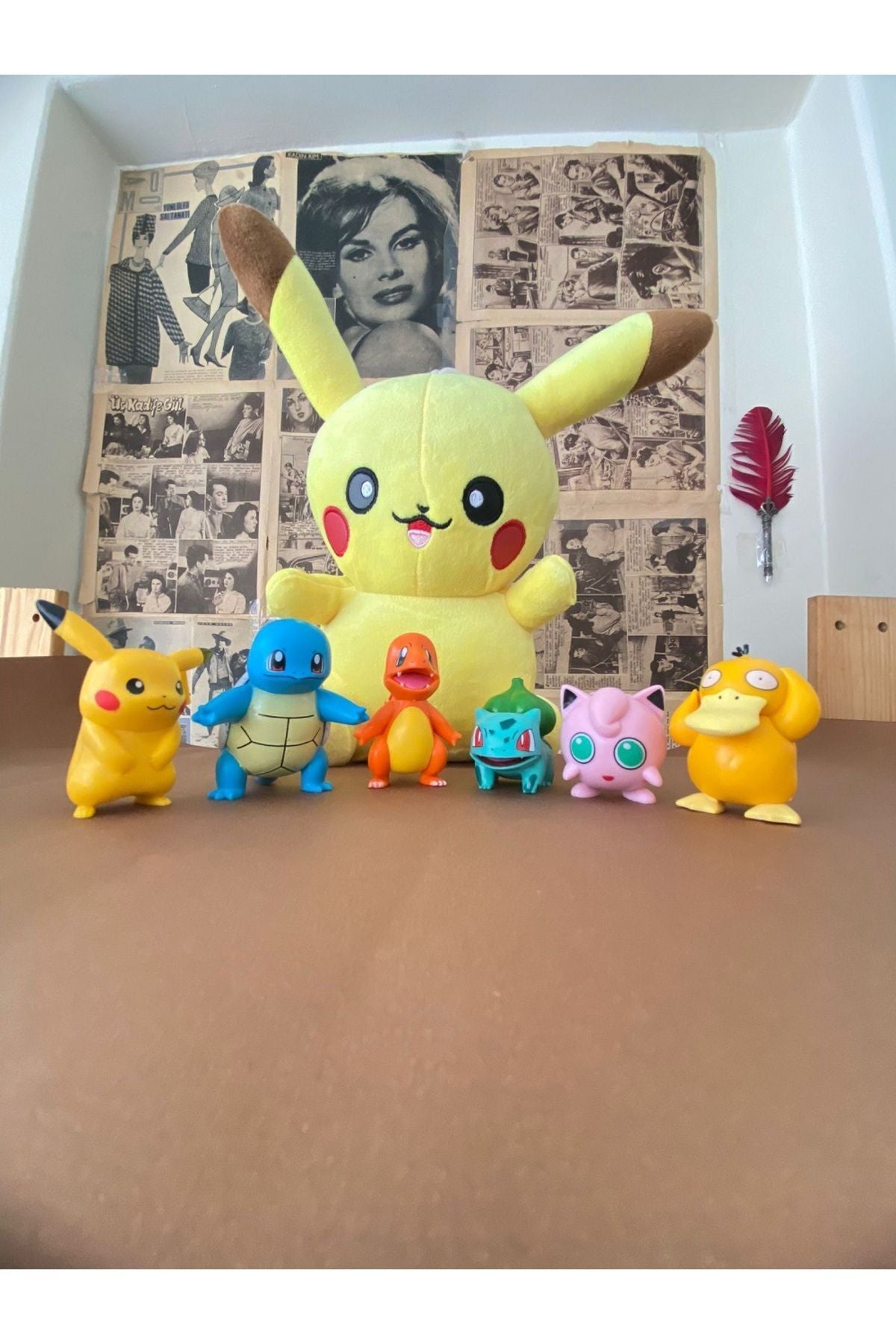 45cm Sevimli Pikachu Anime Peluş Yastık Ve 6/Takım Pokemon Figür Seti