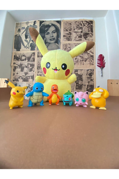 45cm Sevimli Pikachu Anime Peluş Yastık Ve 6/Takım Pokemon Figür Seti