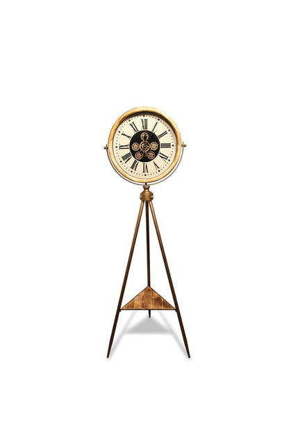 Vintage Tripod Ayaklı Mekanik Görünümlü Dekoratif Yer Saat Metal Gövde & Endüstriyel Tasarım