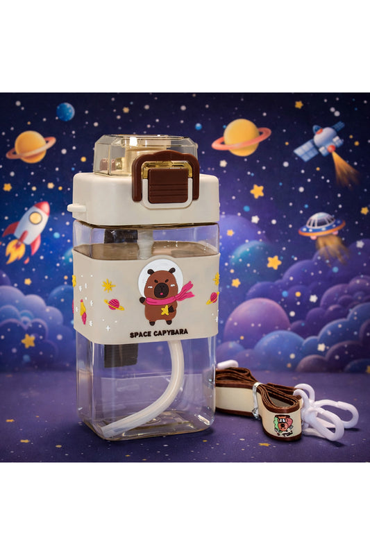 Space Capybara Pipetli Suluk 500 ML – Çocuk Matara Kilitli Kapak Taşınabilir
