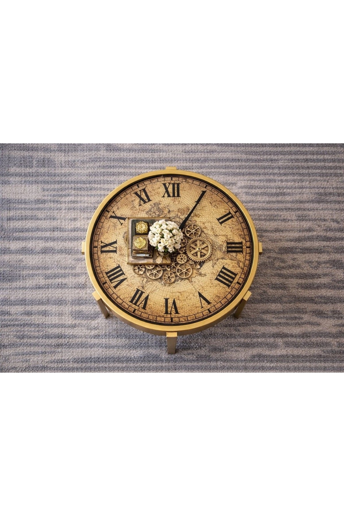 ChronoAurum – Metal Çarklı Lüks Saat Detaylı Orta Sehpa