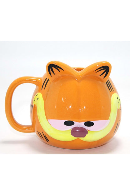 Garfield 3D Kabartmalı Seramik Kupa Bardak - Retro Karakter Tasarım Turuncu Kahve Kupası