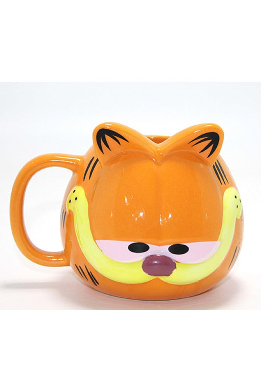 Garfield 3D Kabartmalı Seramik Kupa Bardak - Retro Karakter Tasarım Turuncu Kahve Kupası
