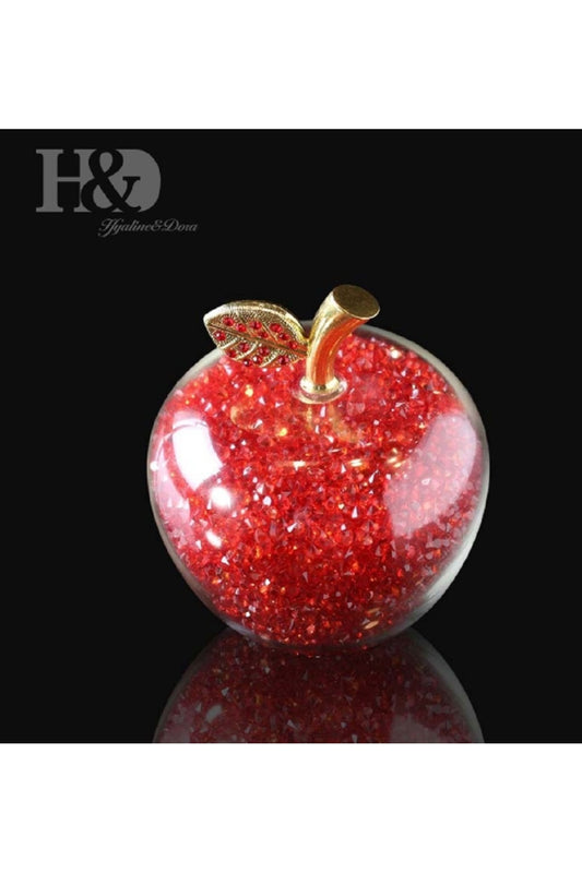 H&D Kırmızı Kristal Cam Elma Heykelcik Paperweight Rhinestones İle Ev Dekor Noel Dekorasyon