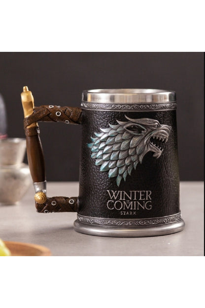 Vintage Ortaçağ Winter İs Coming Stark 500ml Paslanmaz Çelik Kabartmalı Kupa Bardak