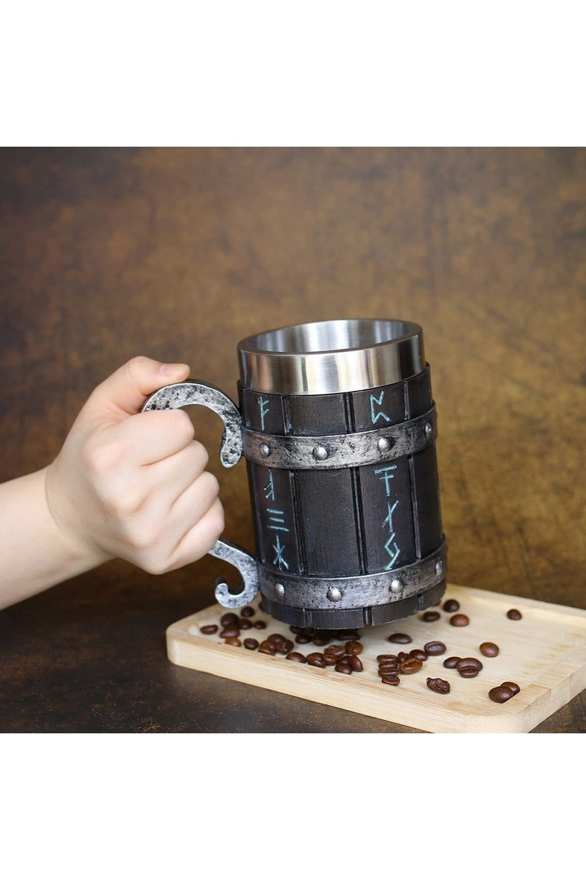 Viking Vintage 600ml Varil Paslanmaz Çelik Kabartmalı Kupa Bardak