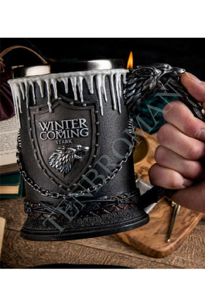 400ml Paslanmaz Çelik Winter İs Coming Kabartmalı Kupa Bardak Seti