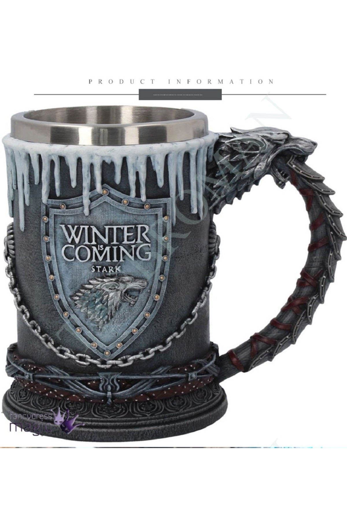 400ml Paslanmaz Çelik Winter İs Coming Kabartmalı Kupa Bardak Seti