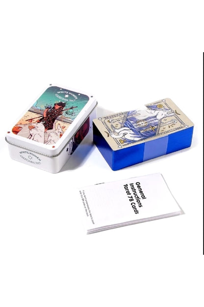 Beyaz Numen Tarot Teneke Metal Kutu İçinde Kutsal Hayvan PDF Kılavuzu kitap Divination kader 78 Adet