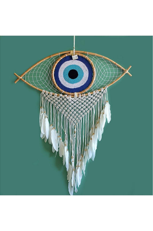 Göz/Nazarlık Şeklinde Ağ Örgülü Beyaz Düş Kapanı Duvar Dekoru / Düş Kapanı / Dreamcatcher