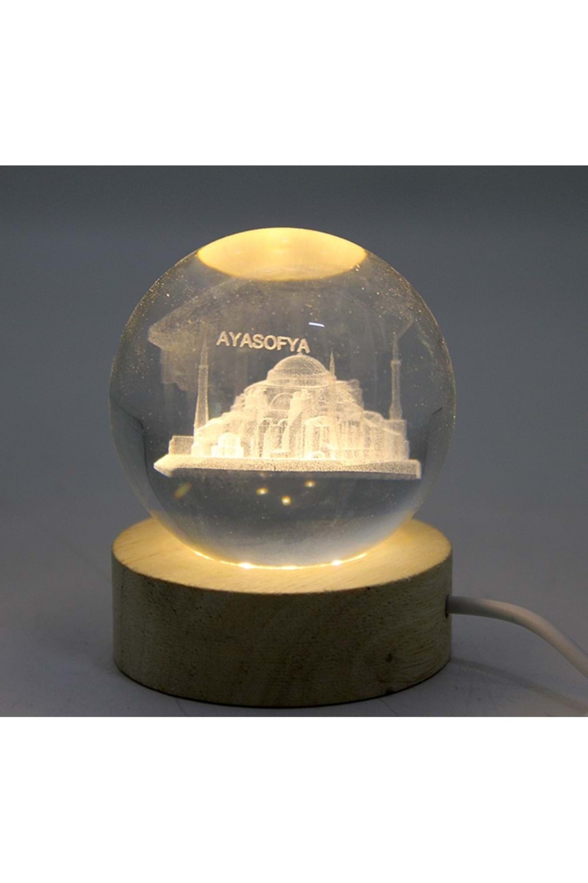3D Ayasofya Motifli Ahşap Kaideli Cam Küre